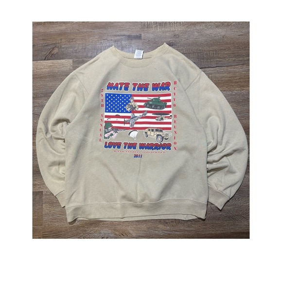 Other - Jerzees Mens Large Hate The War Love The Warrior Military Graphic Sweatshirt Tan